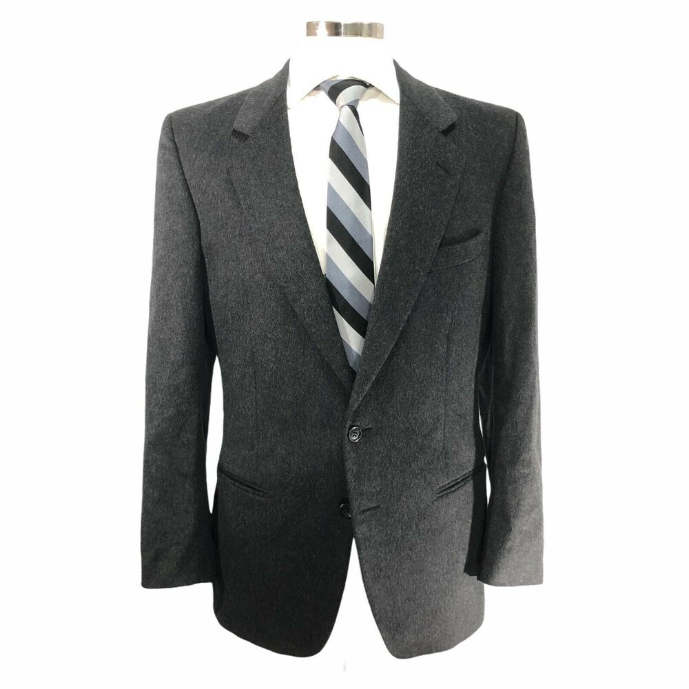 San Remo Size 40R Italy Wool Cashmere Blend 2 Button Slim Fit Sport Coat Gray